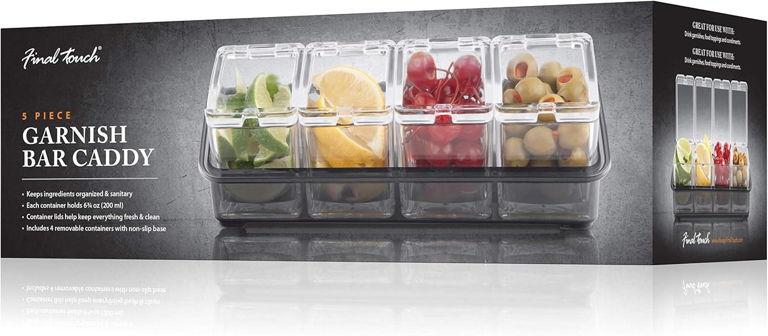 Clear Acrylic 5-Piece Garnish Bar Caddy with Removable Containers