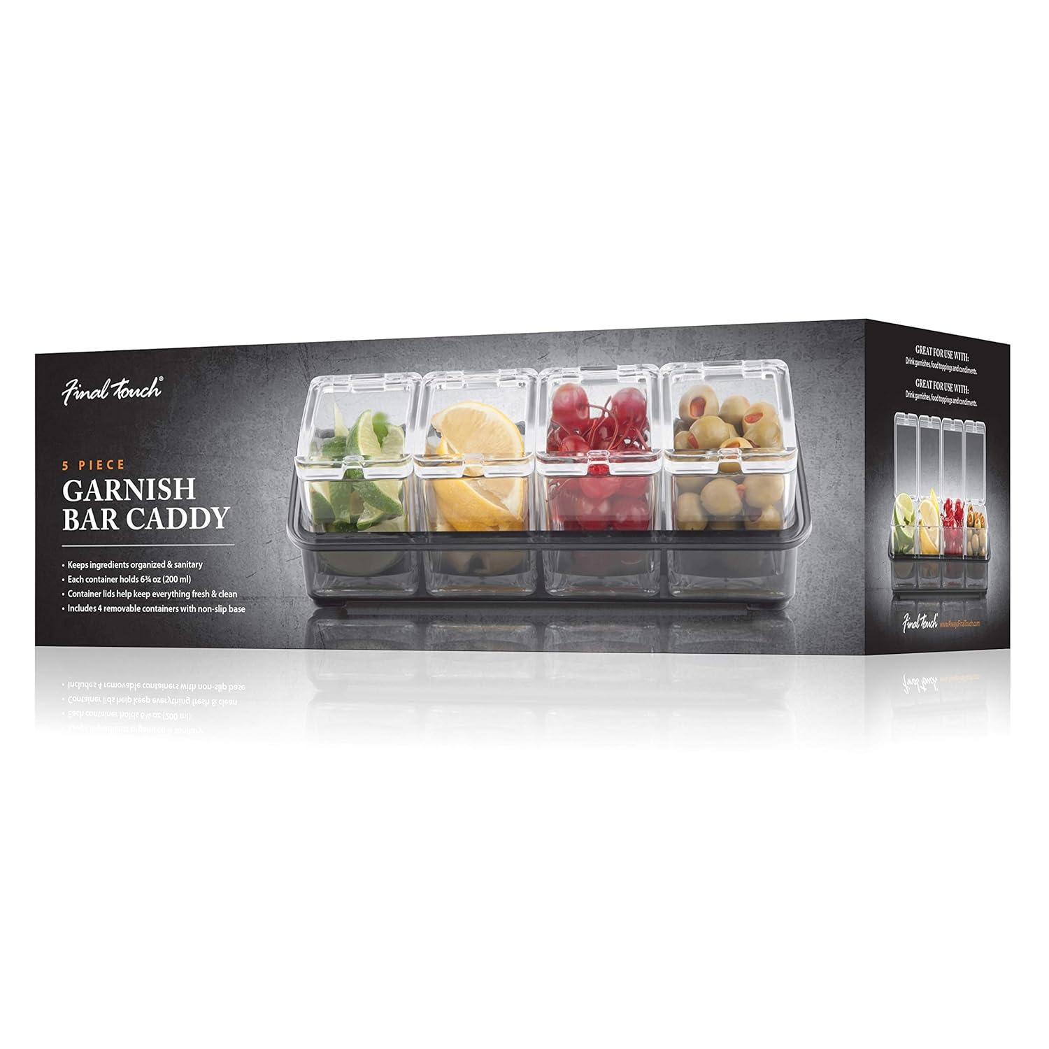 Clear Acrylic 5-Piece Garnish Bar Caddy with Removable Containers