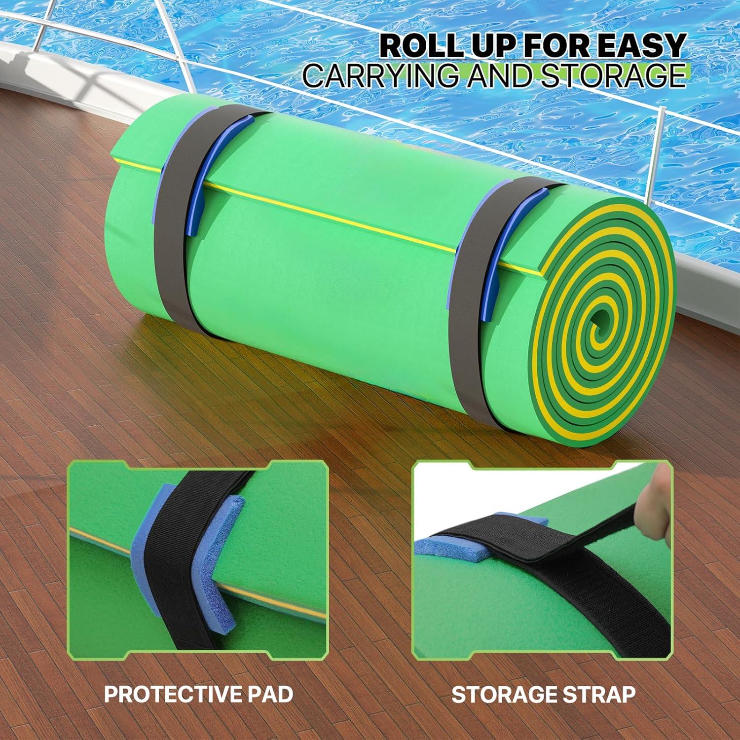 Bring Home Furniture 18x6 ft Floating Mat 10ft Bungee & Storage Straps 1500lb Capacity UV-Resistant XPE Foam Hi-Vis Safety​​