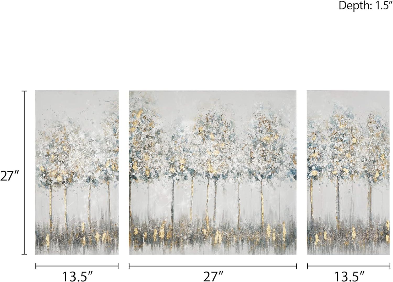 Nordic Gold Trim Blue and Gray Forest Canvas Art Set