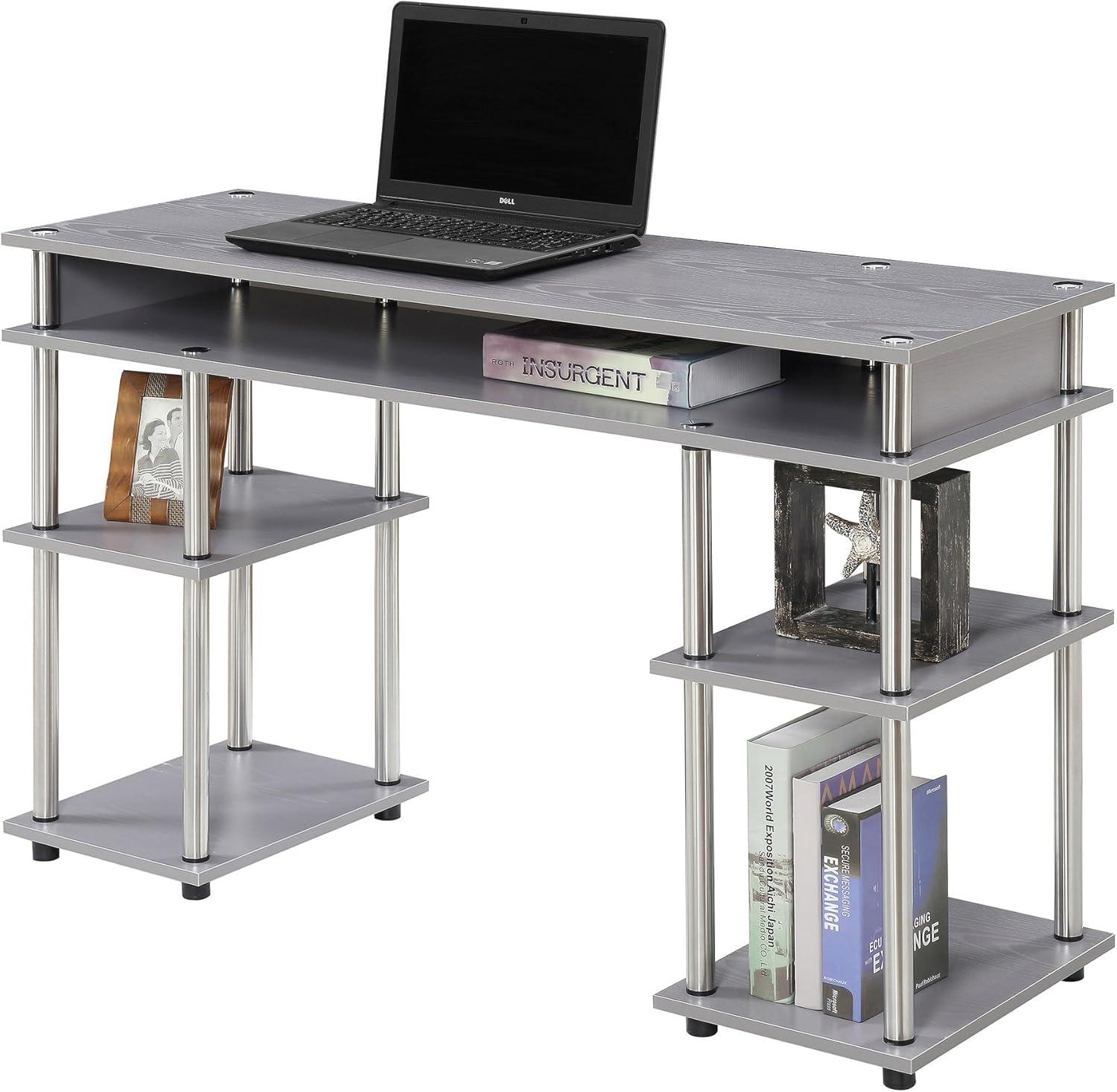 Convenience Concepts Designs2Go 30" Tall No Tools Student Desk with Shelves, Gray