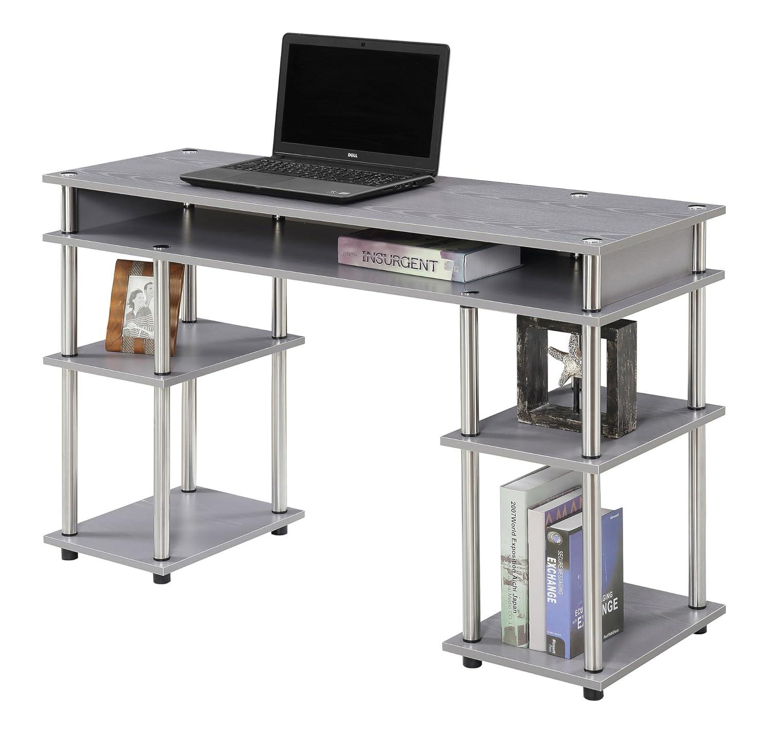 Convenience Concepts Designs2Go 30" Tall No Tools Student Desk with Shelves, Gray