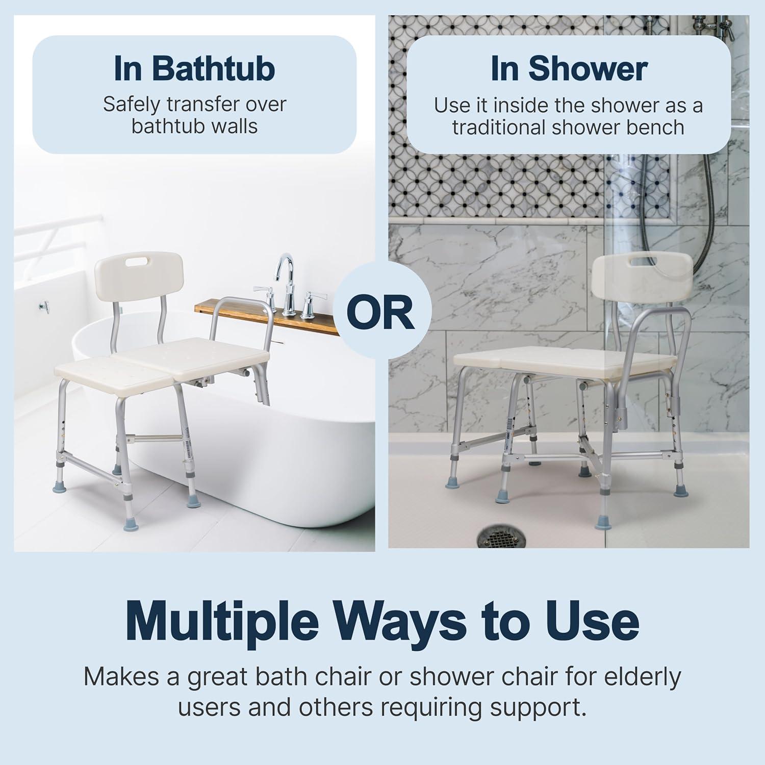 Graham Field 7925A-1 Lumex Reliable Plastic Bariatric Adjustable Transfer Shower Bench Seat with Drain Holes and Durable Backrest, White