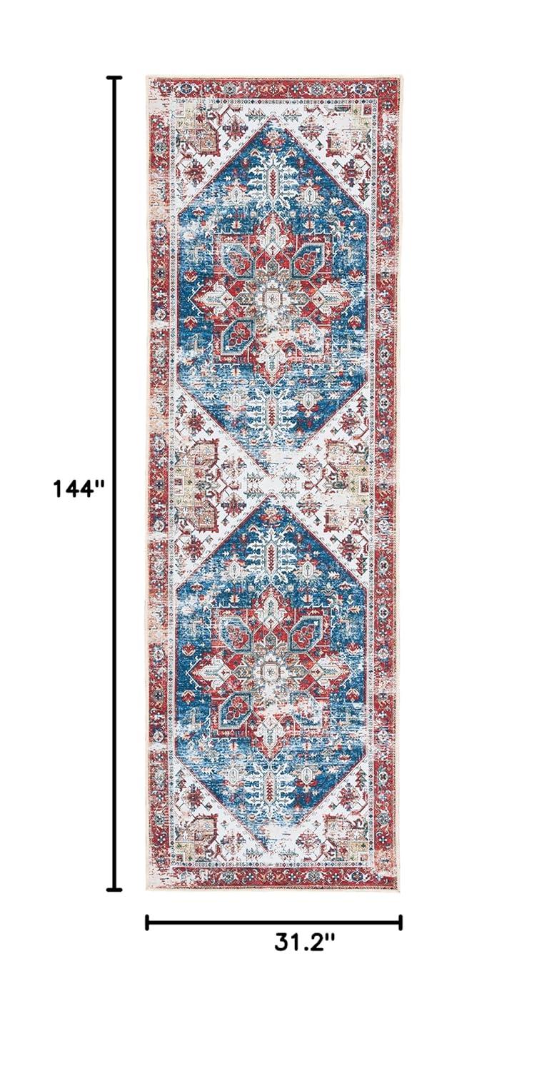 Tucson Vintage Persian TSN102 Power Loomed Machine Washable Skid-Resistant Indoor Runner Rug - Blue/Red - 2'6"x12' - Safavieh