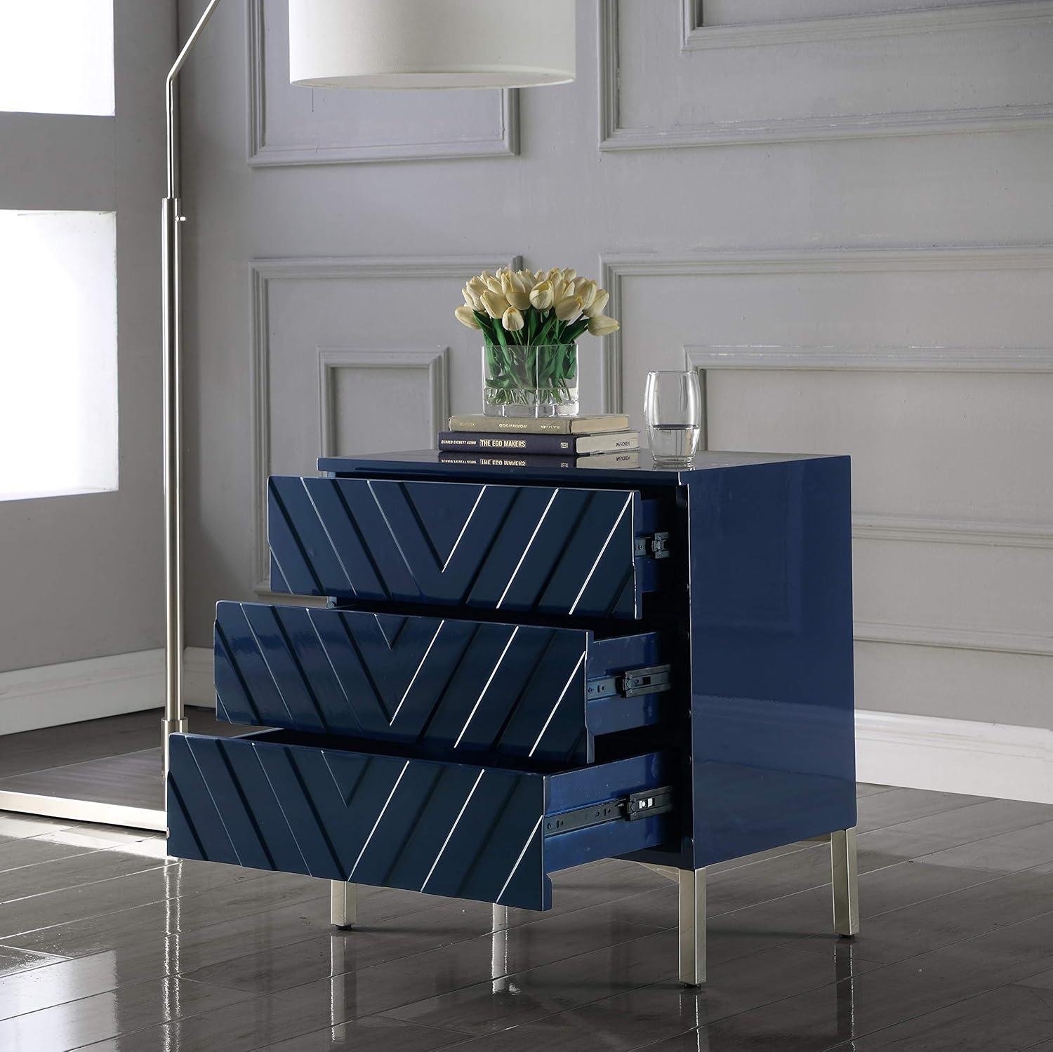 Collette Accent Table in Navy Lacquer/Chrome-Meridian Furniture