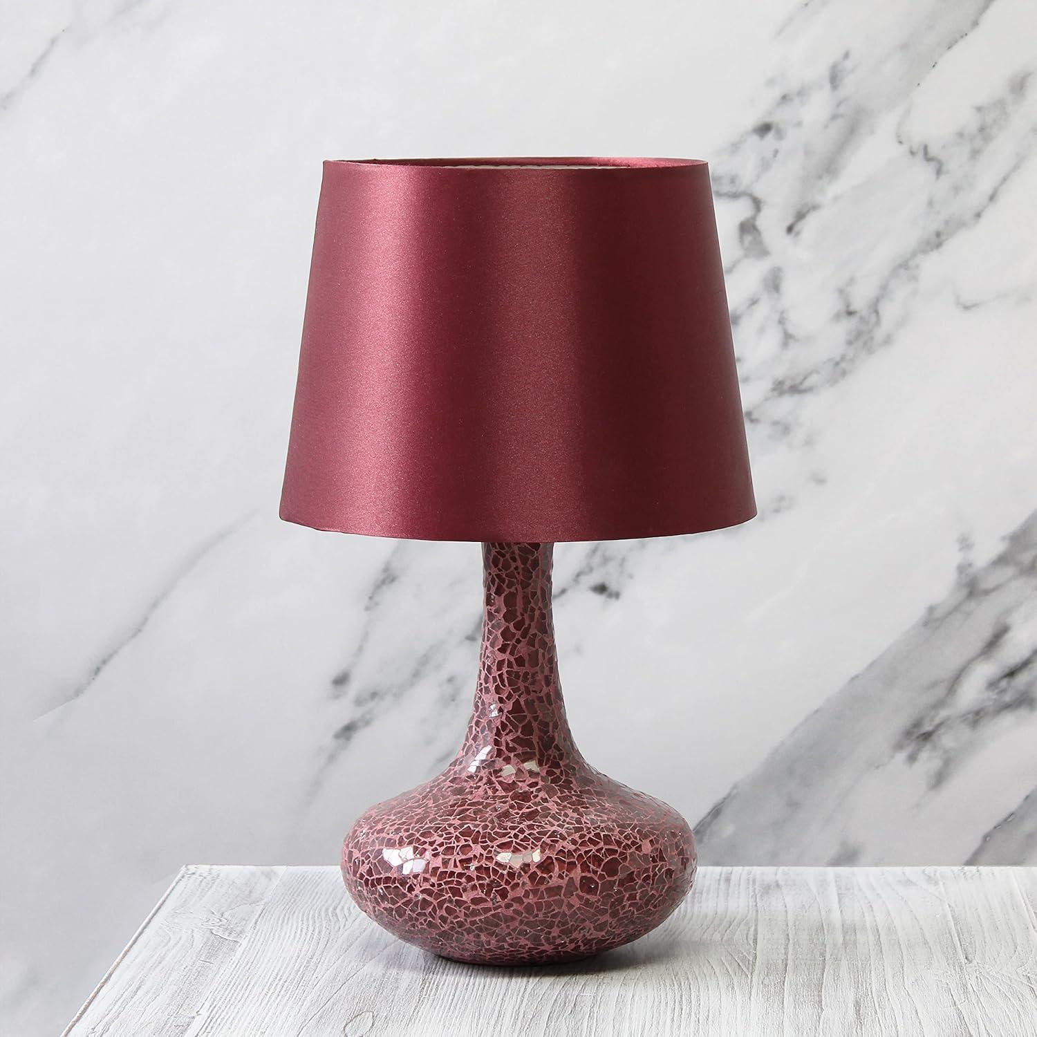 Mosaic Tiled Glass Genie Table Lamp with Fabric Shade Red - Simple Designs: Chic Bedside & Nightstand Decor