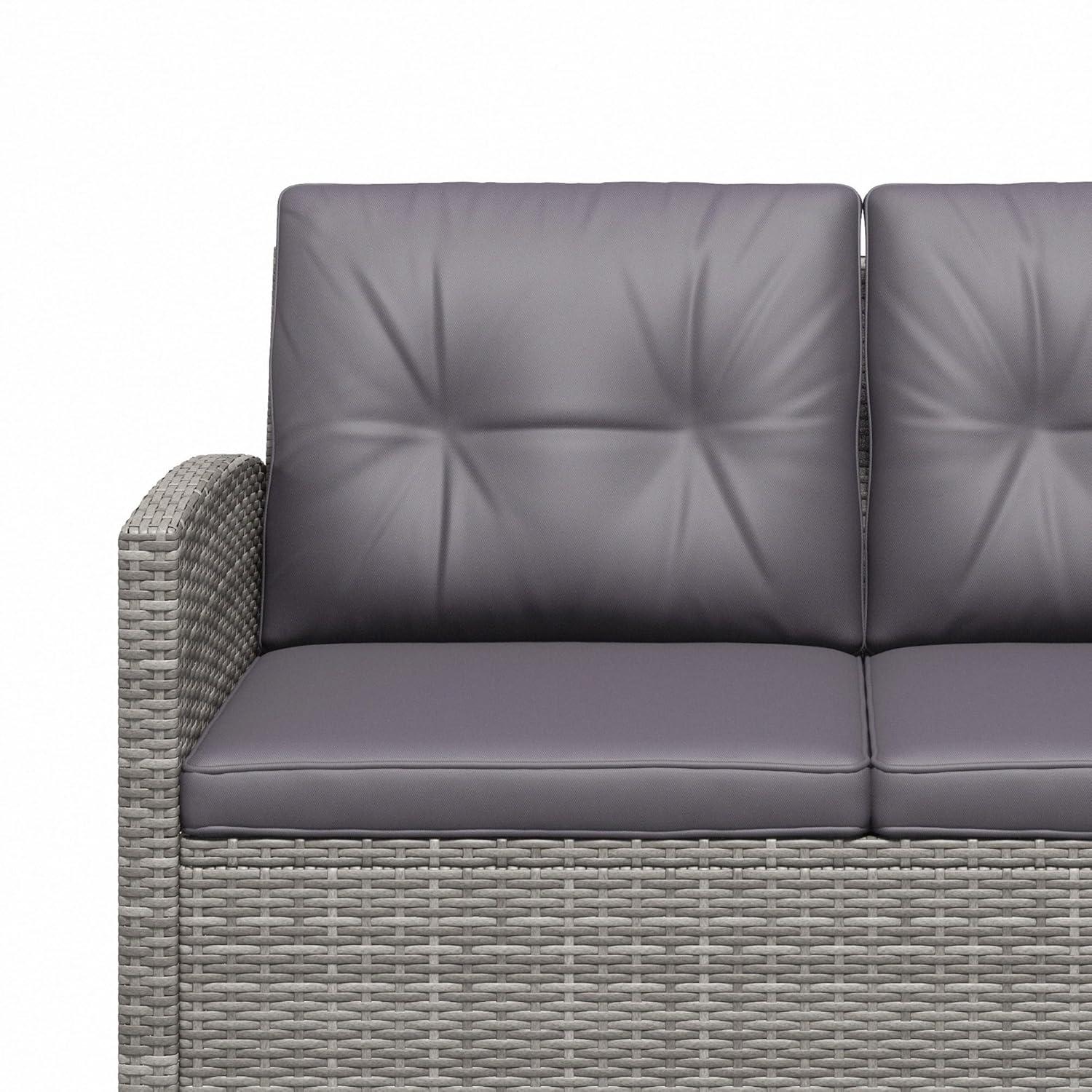 Outsunnny 4 Piece Patio Furniture Set, Outdoor Wicker Loveseat Sofa & Chairs, with 2-Tier Coffee Table & Tufted Cushions, Carbonized