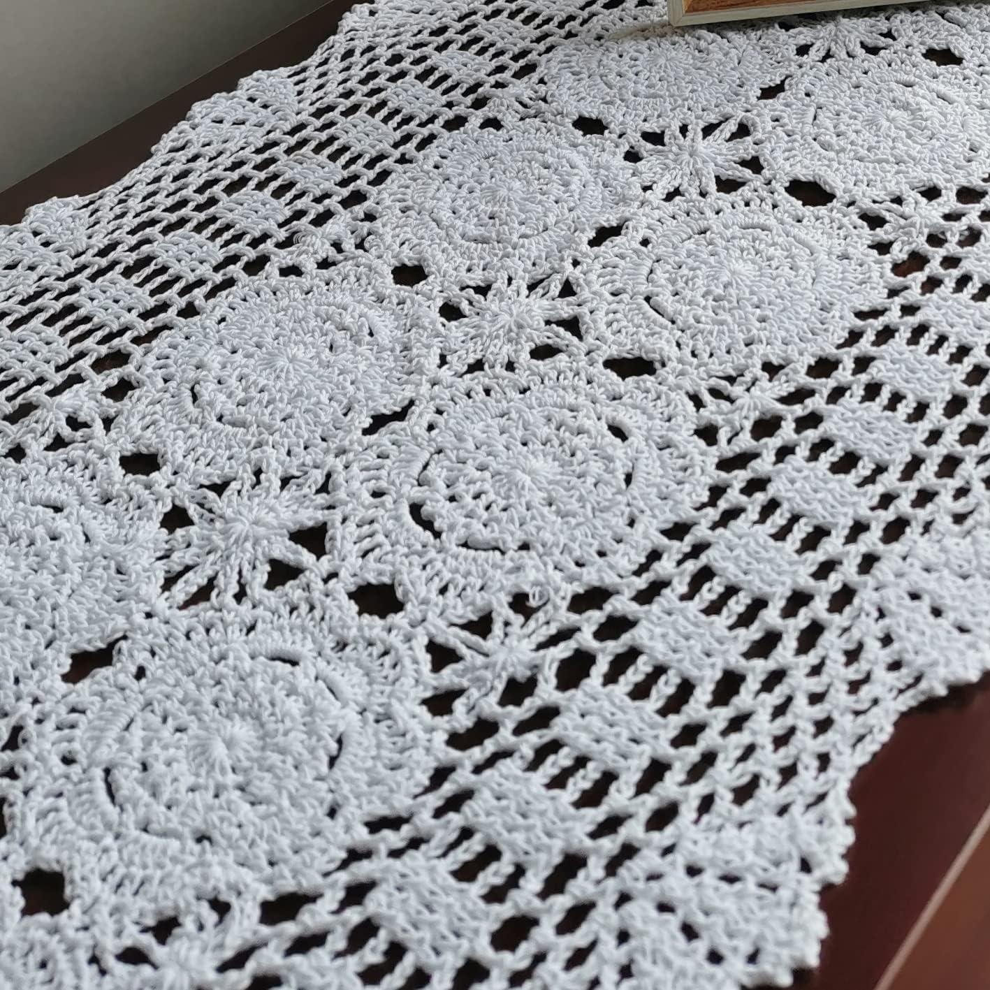 Phantomon Lace Table Runner Rectangular Table Cover Cloth Handmade Crochet Floral Placemats 100% Cotton (Floral Beige, 15x28Inch)
