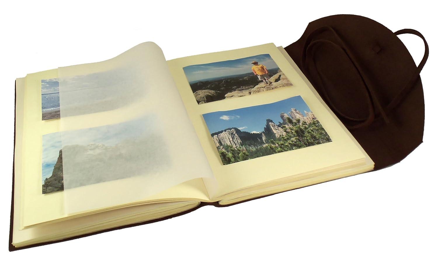 Large Genuine Leather Legacy Photo Album with Gift Box - 9"x 12" - Scrapbook Style Pages - Holds 200 4x6" or 5x7" Photos