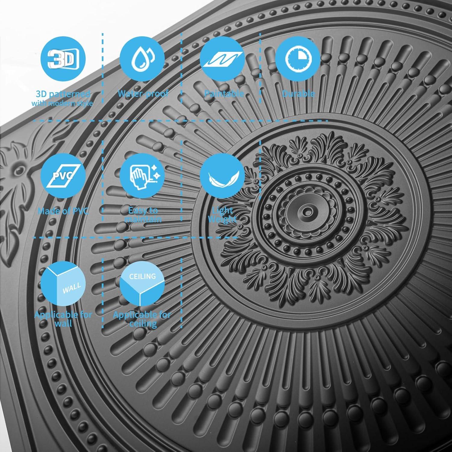 Art3d 12-Pack Drop Ceiling Tiles 2x2 FT, Decorative Easy Install PVC Ceiling Panels for Interior Kitchen Bathroom Basement, 24x24 Inch, Black