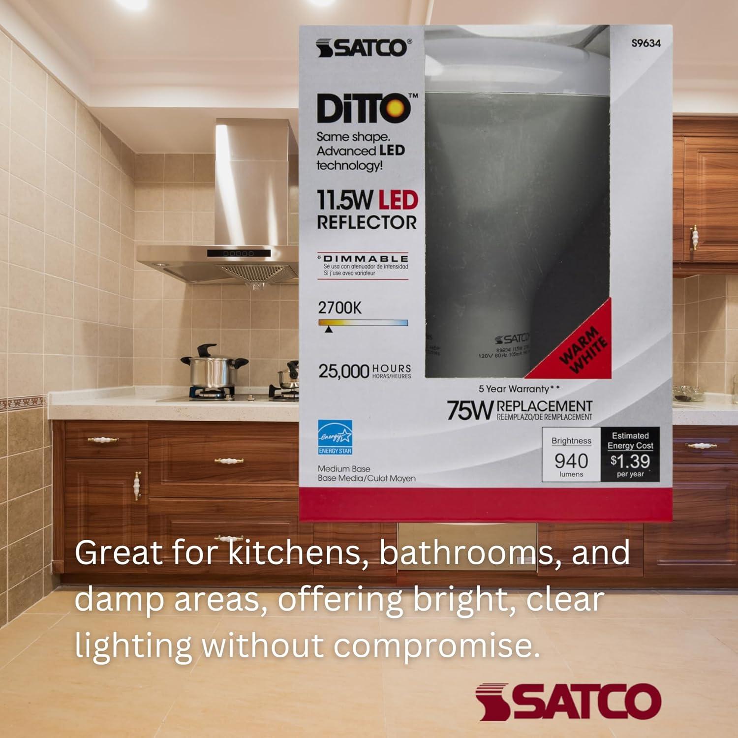 Satco 75 Watt Equivalent BR40 E26/Medium (Standard) Dimmable LED Bulb (Set of 6) S9634