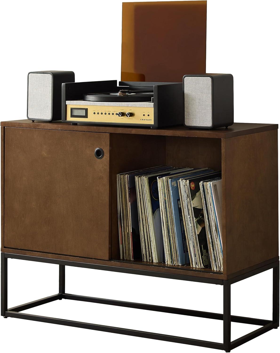 Byron Media Console Brown/Black - Crosley: Sliding Door, Adjustable Shelf, Cable Management