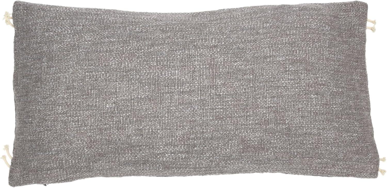 Gray Cotton Lumbar Pillow with Appliqued Rope Embroidery, 24" x 12"