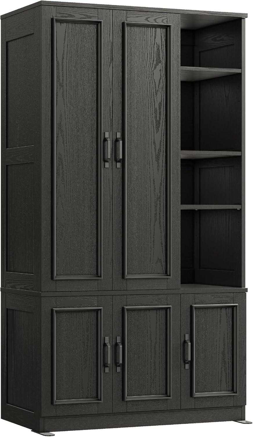 LIKIMIO Armoire Wardrobe Closet 70" H, 5 Doors Bedroom Wooden Wardrobe with 4 Storage Shelves and Hanging Rod, Clothing Storage Cabinet Organizer Combination, White
