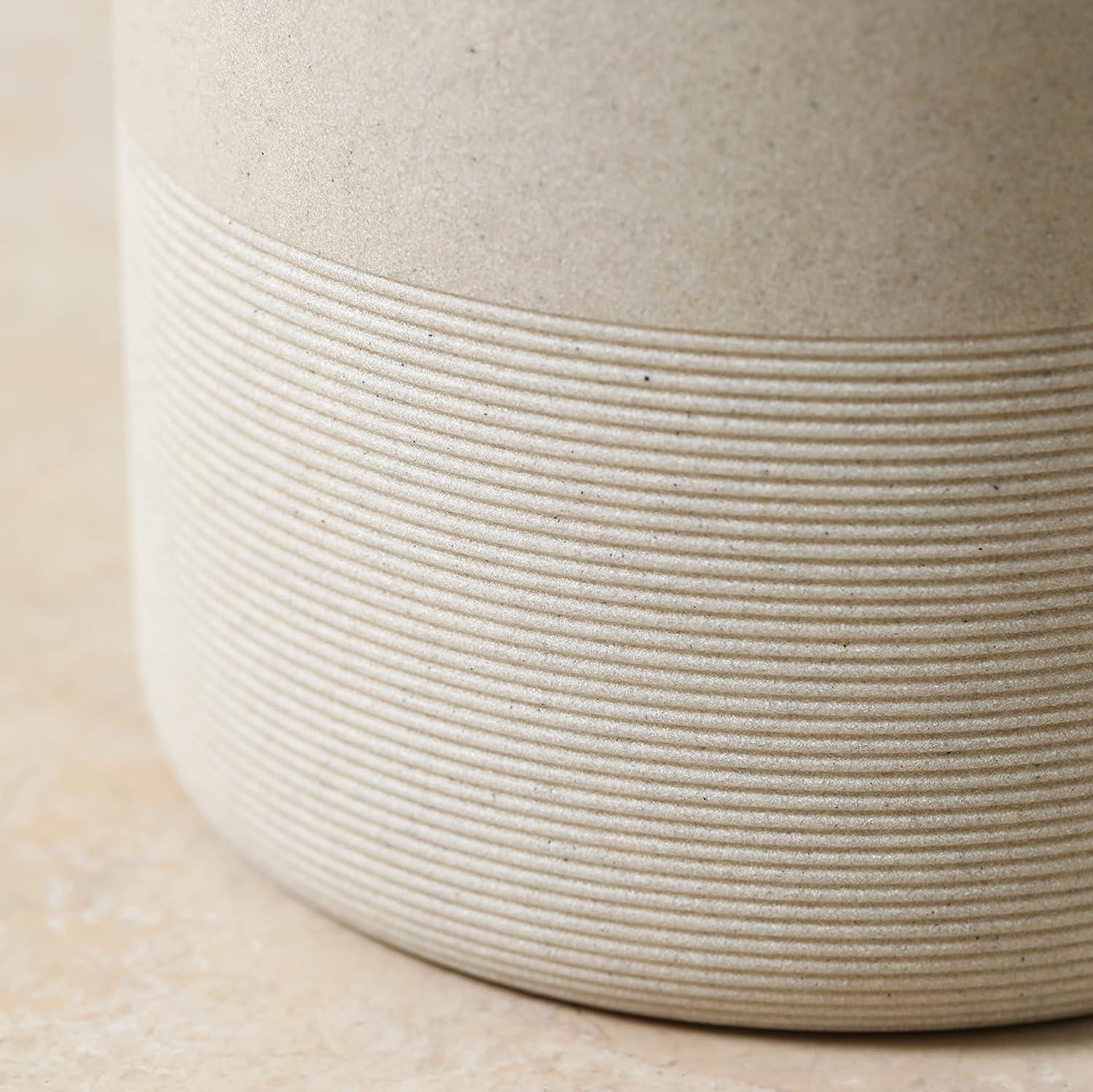 Beige Polyresin Marble Look Round Wastebasket