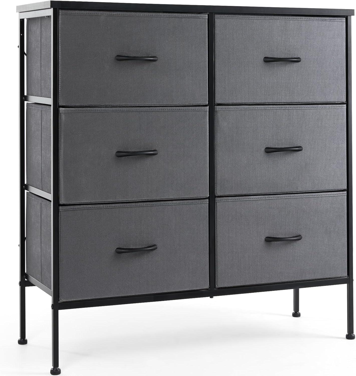 Dresser for Bedroom 6 Drawers Wide Fabric Storage Units Chest of Drawers for Bedroom with Metal Frame and Wooden Top for TV