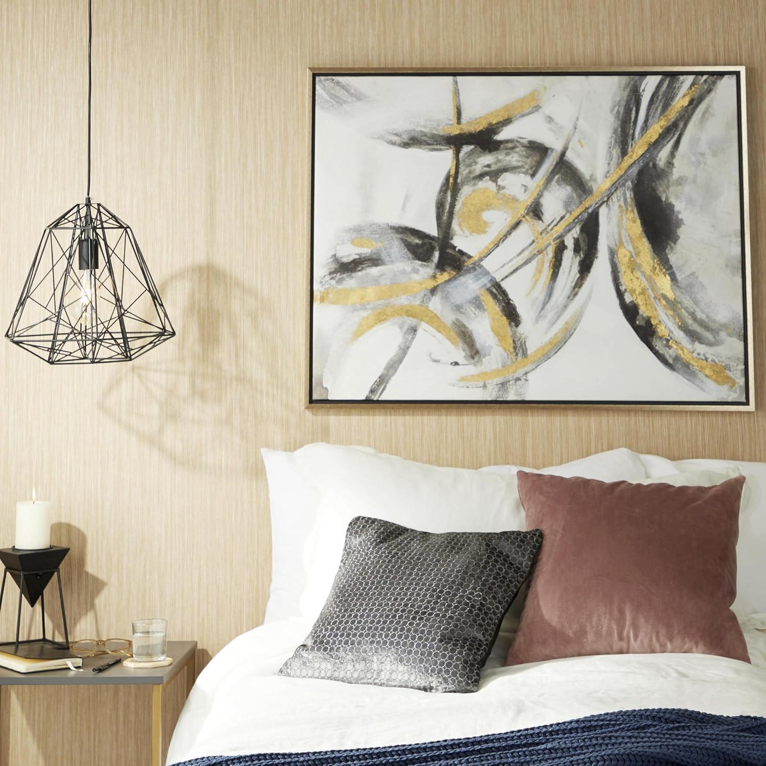 Gold and Gray Abstract Canvas Wall Art with Fir Wood Frame