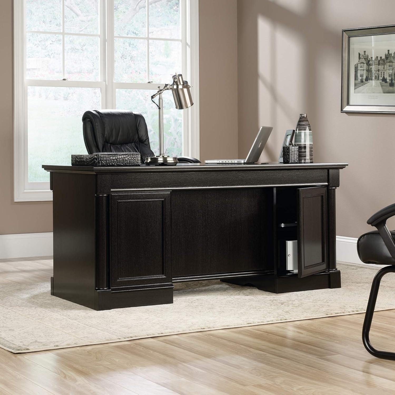 Sauder Palladia Engineered Wood Executive Desk in Wind Oak Finish