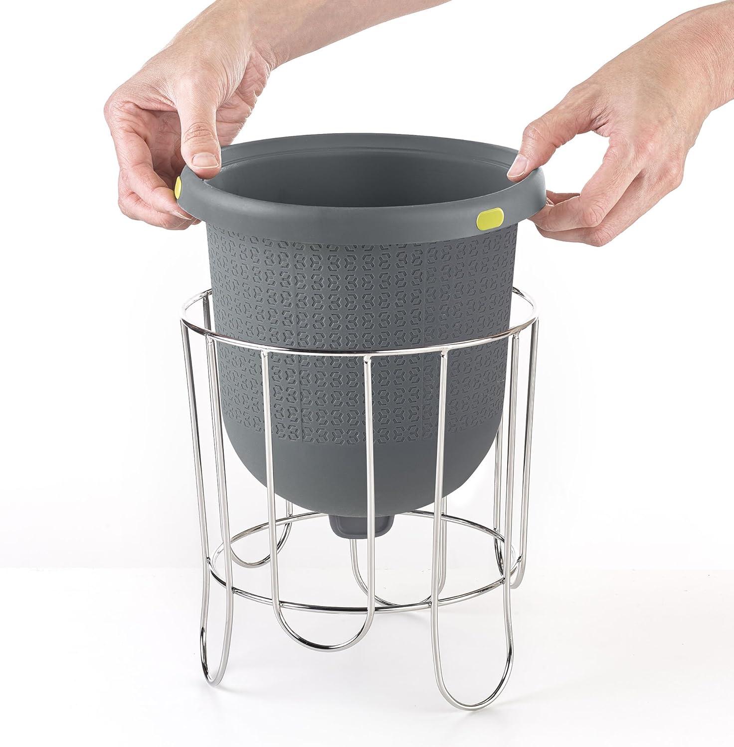 Polder Kitchen Composter-Flexible Silicone Bucket inverts for Emptying and Cleaning - no Need to Touch Contents- Adjustable lid for Ventilation & Airflow Control, Gray/Green