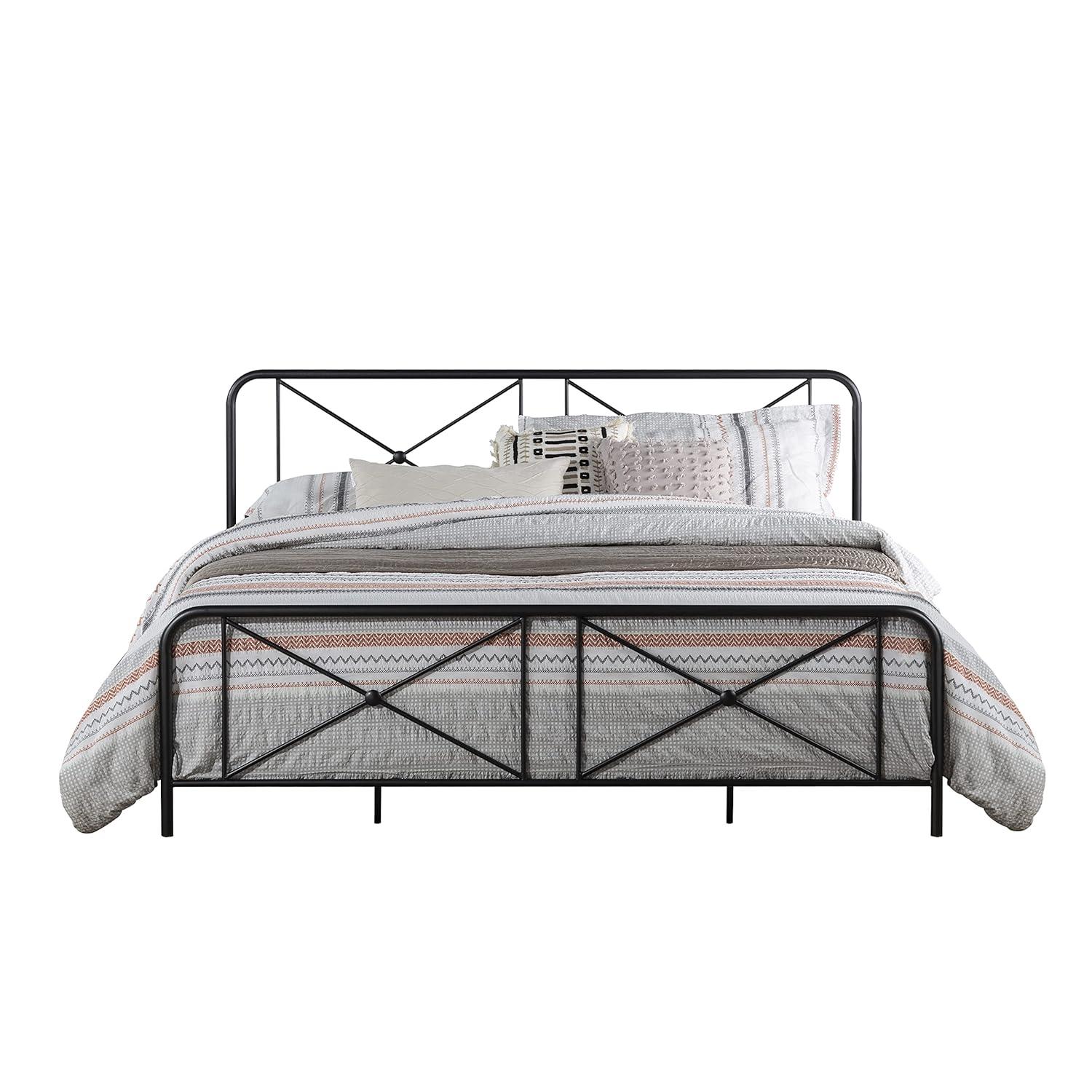 Hillsdale Furniture Williamsburg Geometric Design Metal King Bed, Black Sparkle
