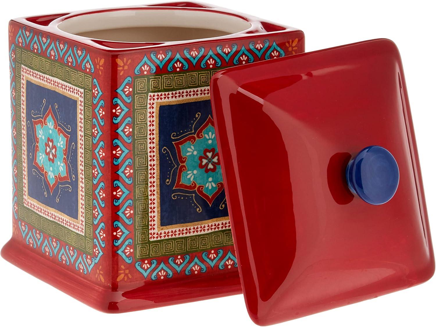 Red Ceramic Medallion Canister Set, 3-Piece