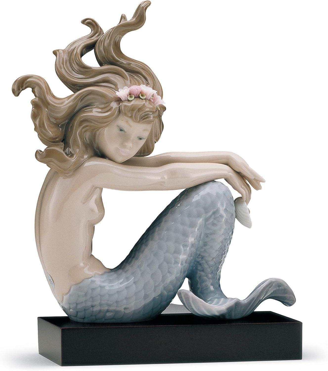 Elegant Matte Porcelain Mermaid Figurine, 7.5" Tall