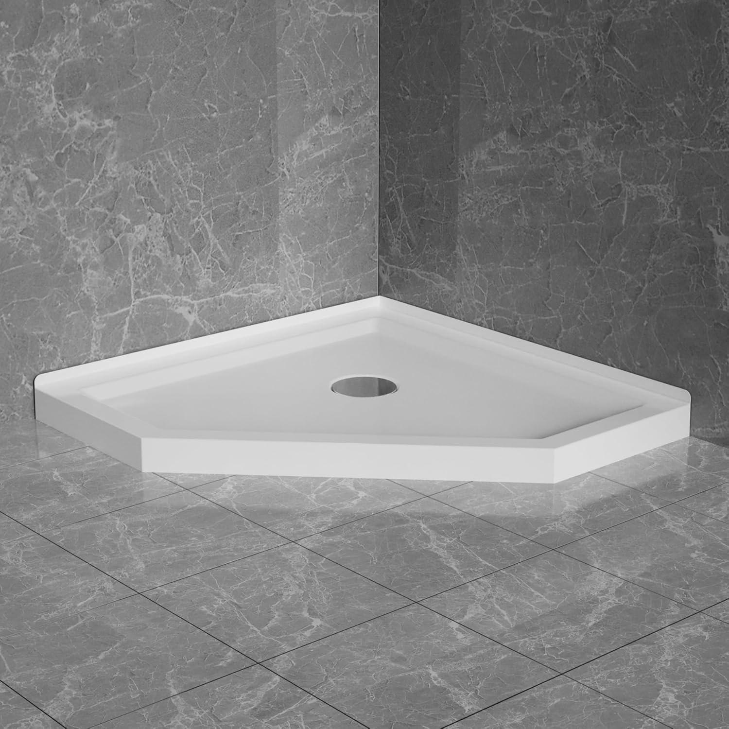 White Neo-Angle Corner Shower Base with Center Drain