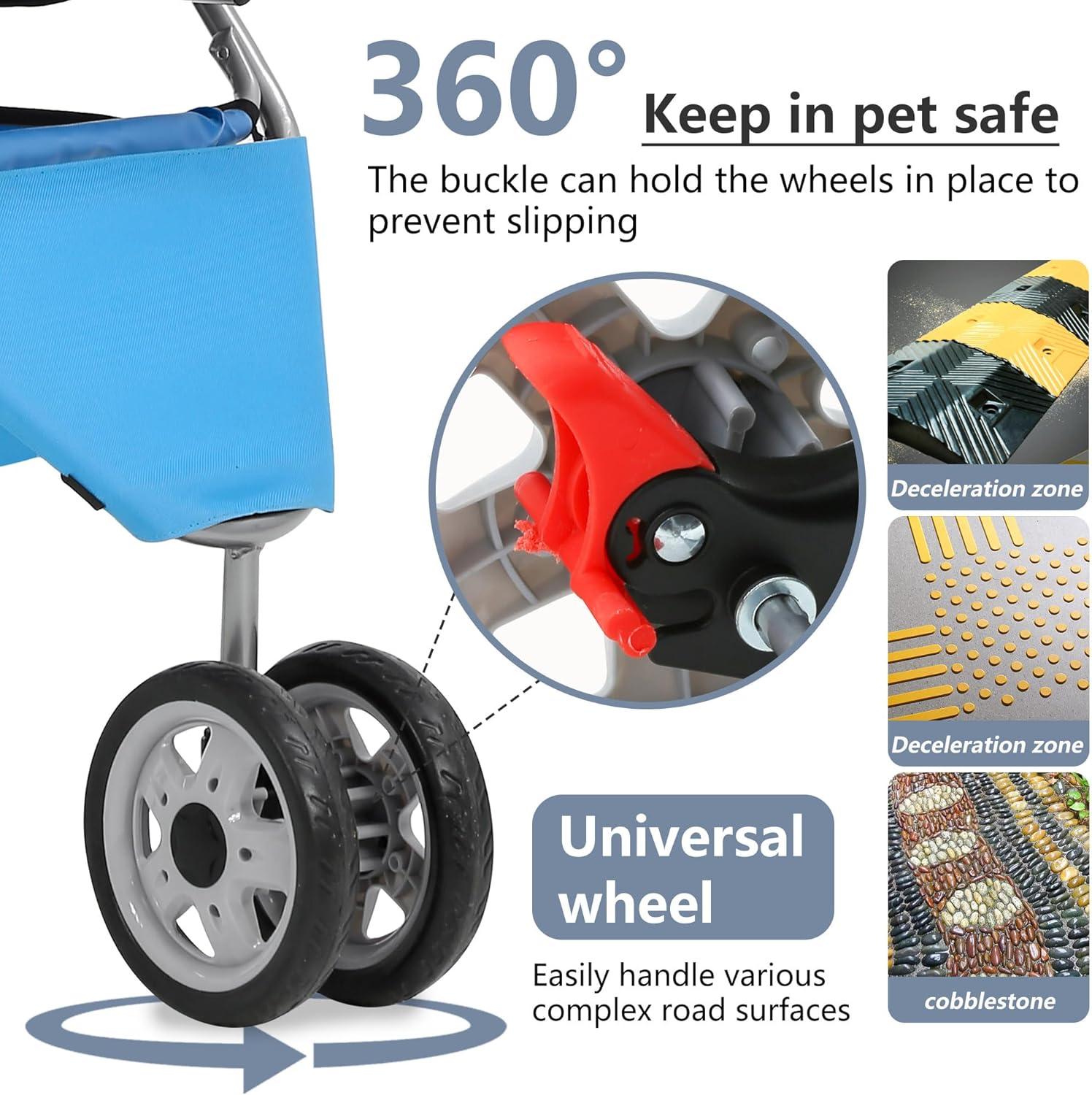 ToccoLeggero Pet Stroller Foldable Dog Stroller 3-Wheel Durable Cat Jogger Stroller For Small And Medium Dogs Cats With Washable Liner Storage Basket Cup Holder