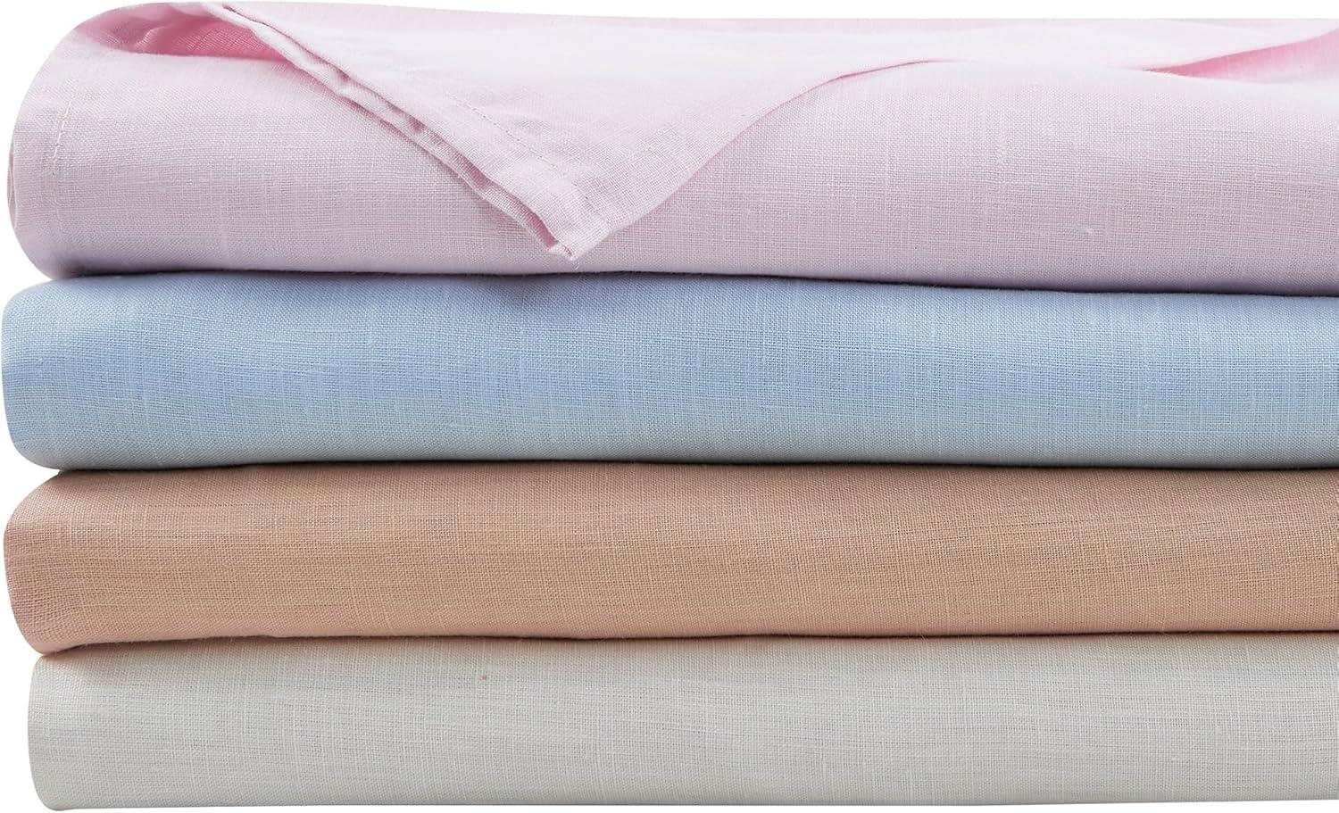 Great Bay Home 100% European Flax Linen Bed Sheet Set, Lightweight, Breathable, 4 Piece Sheet Set (Sand, Queen)