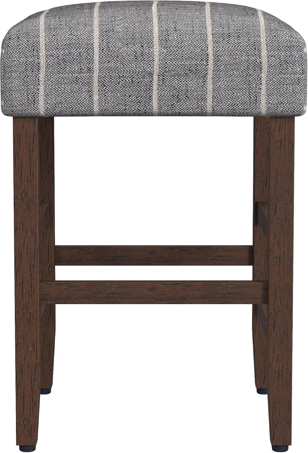 Midnight Gray Woven Stripe Backless Wood Counter Stool