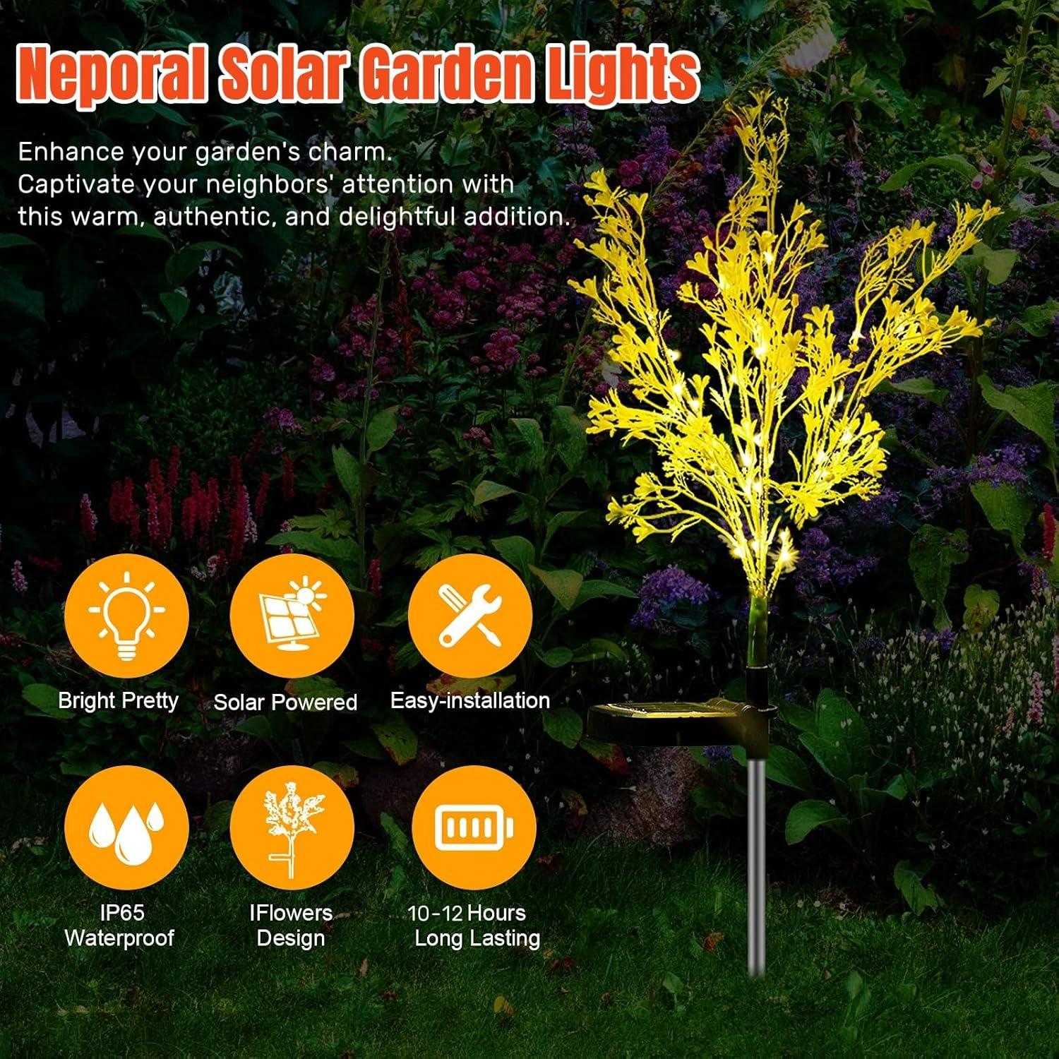 Neporal Garden Solar Lights Outdoor Waterproof IP65 4 Pack, 7-Stems Dusk to Dawn Golden Solar Flowers, Bigger Solar Panel for Garden,Yard, Patio Outdoor Decorative