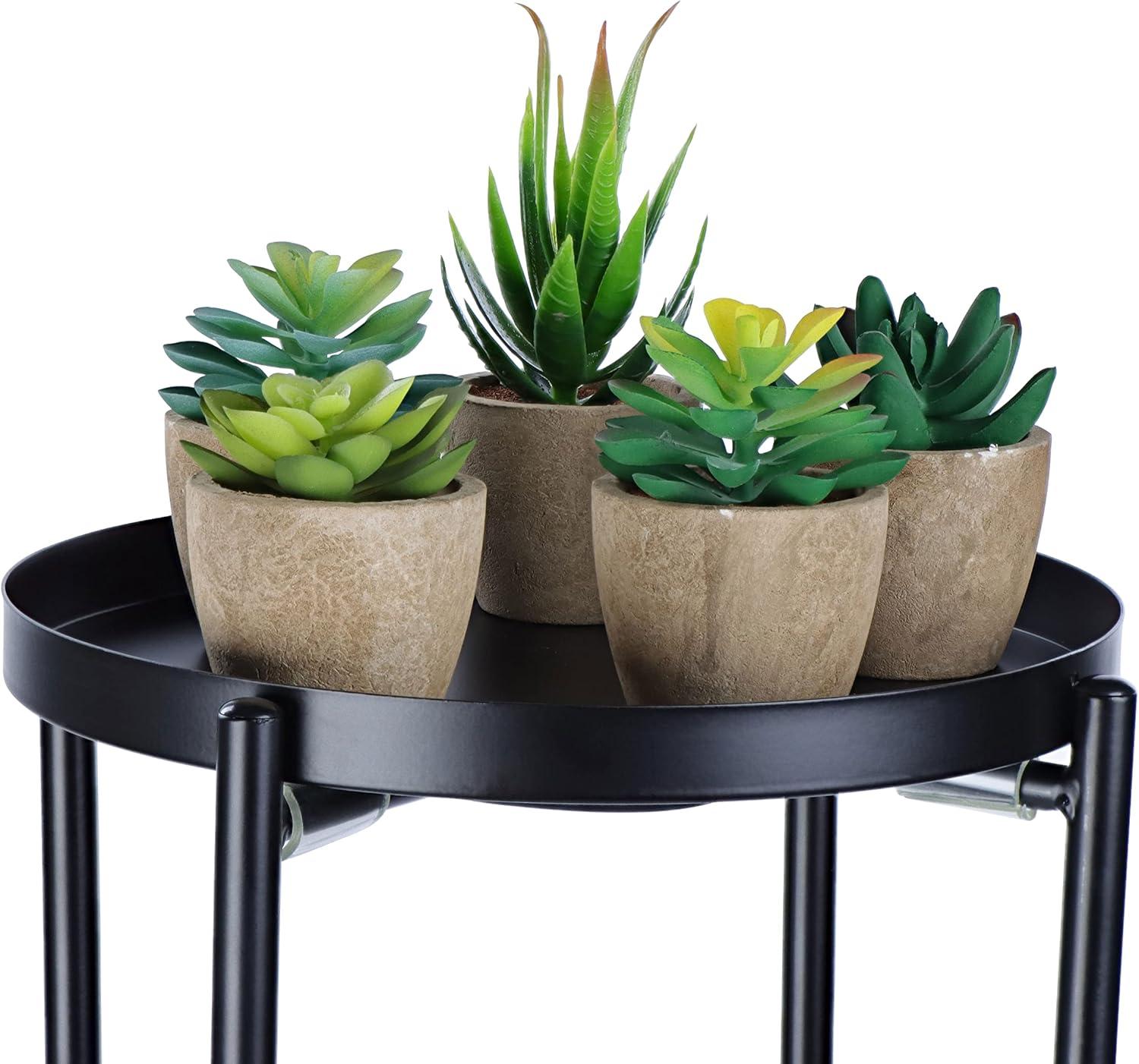 7Penn Tall Pedestal Plant Stand Table - 2 Tier Indoor Black Plant Riser Shelf
