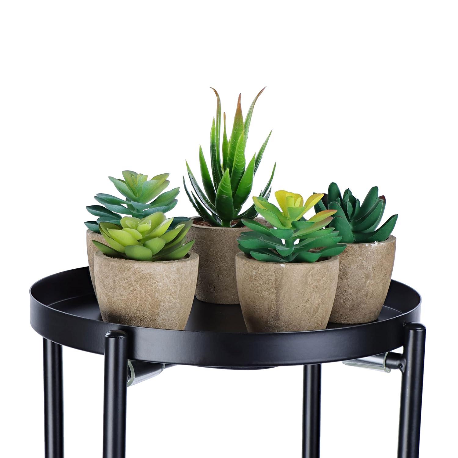 7Penn Tall Pedestal Plant Stand Table - 2 Tier Indoor Black Plant Riser Shelf