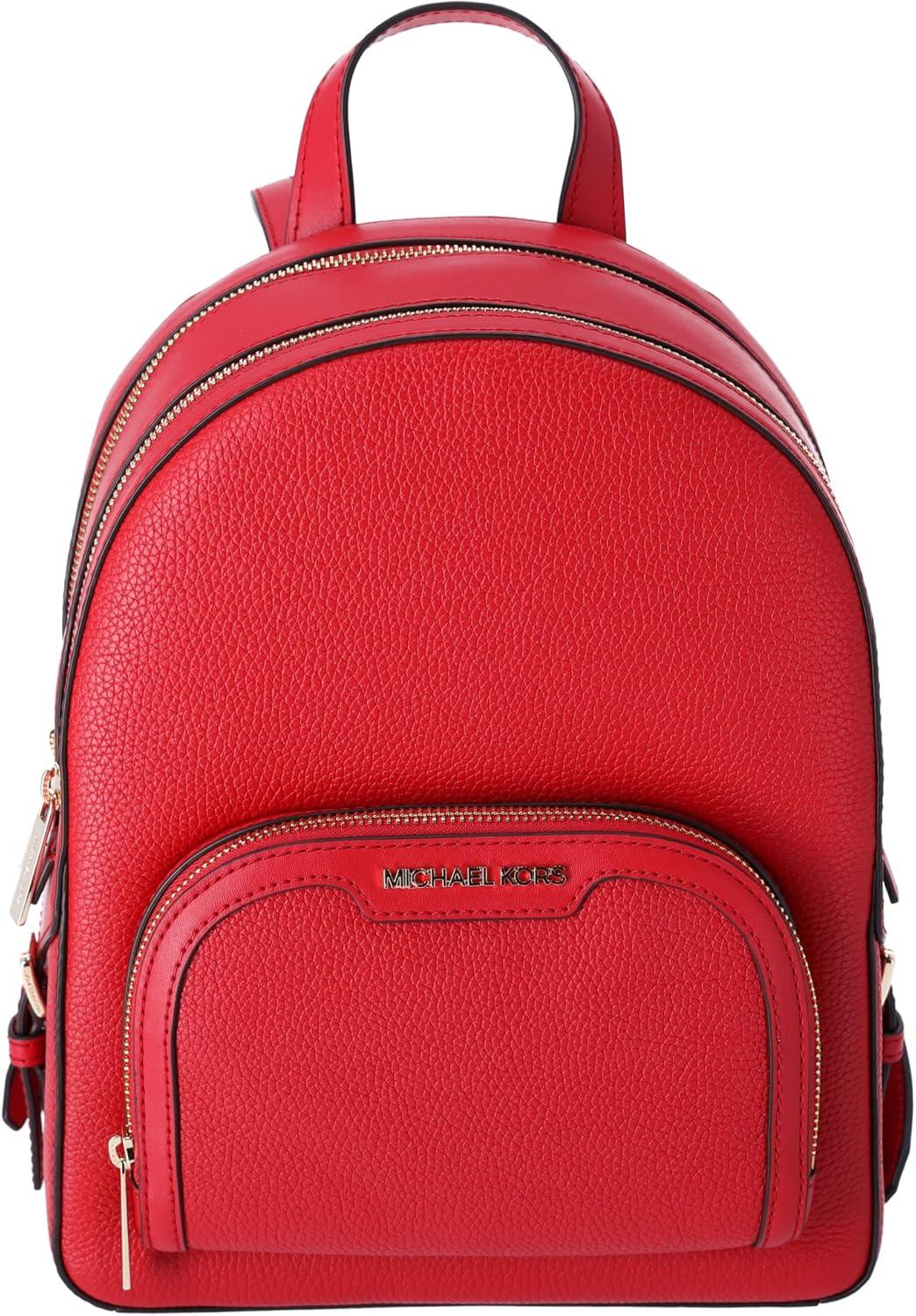 Bright Red Pebbled Leather Medium Backpack with Gold Hardware