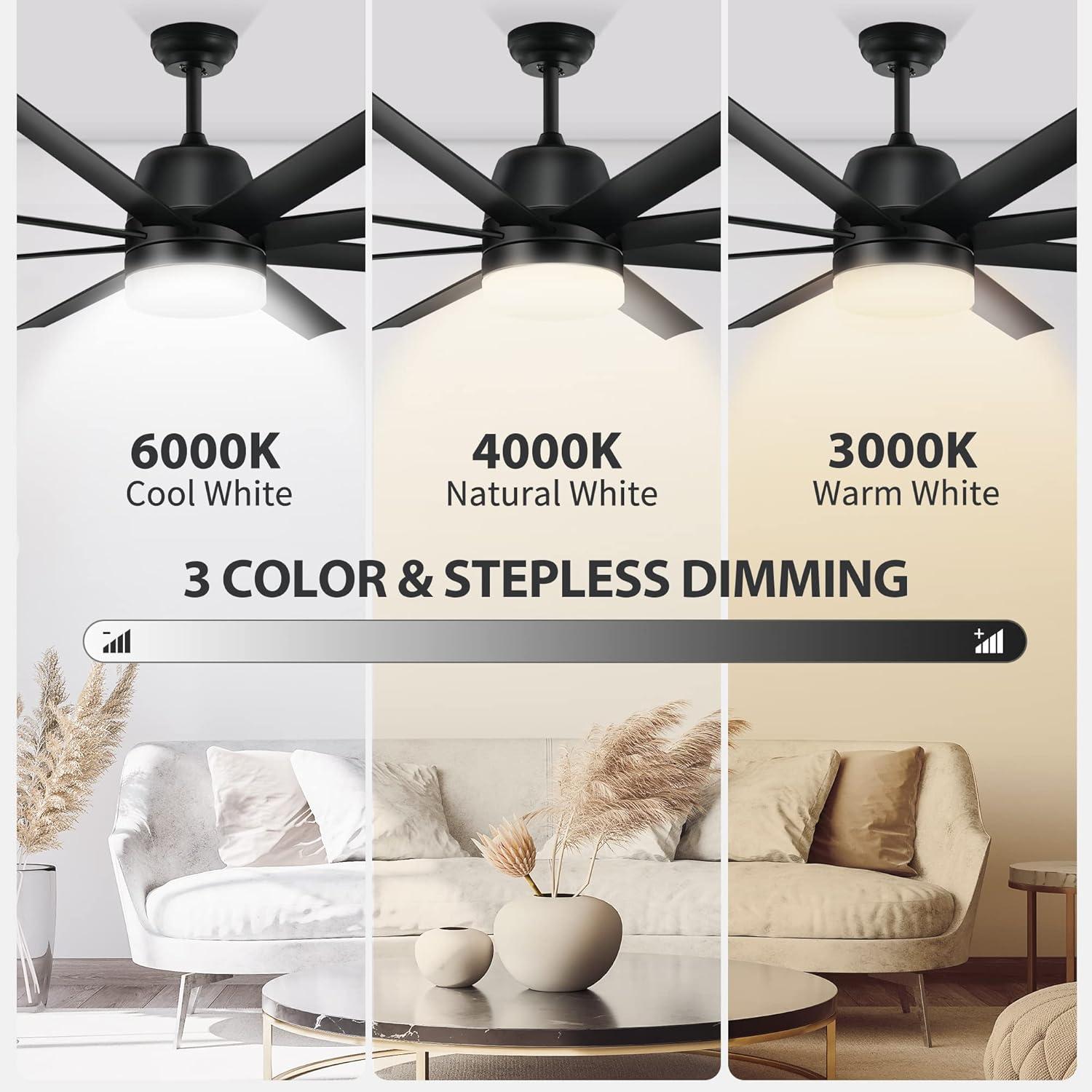 Modern Black 60-Inch Ceiling Fan with LED Light and Remote