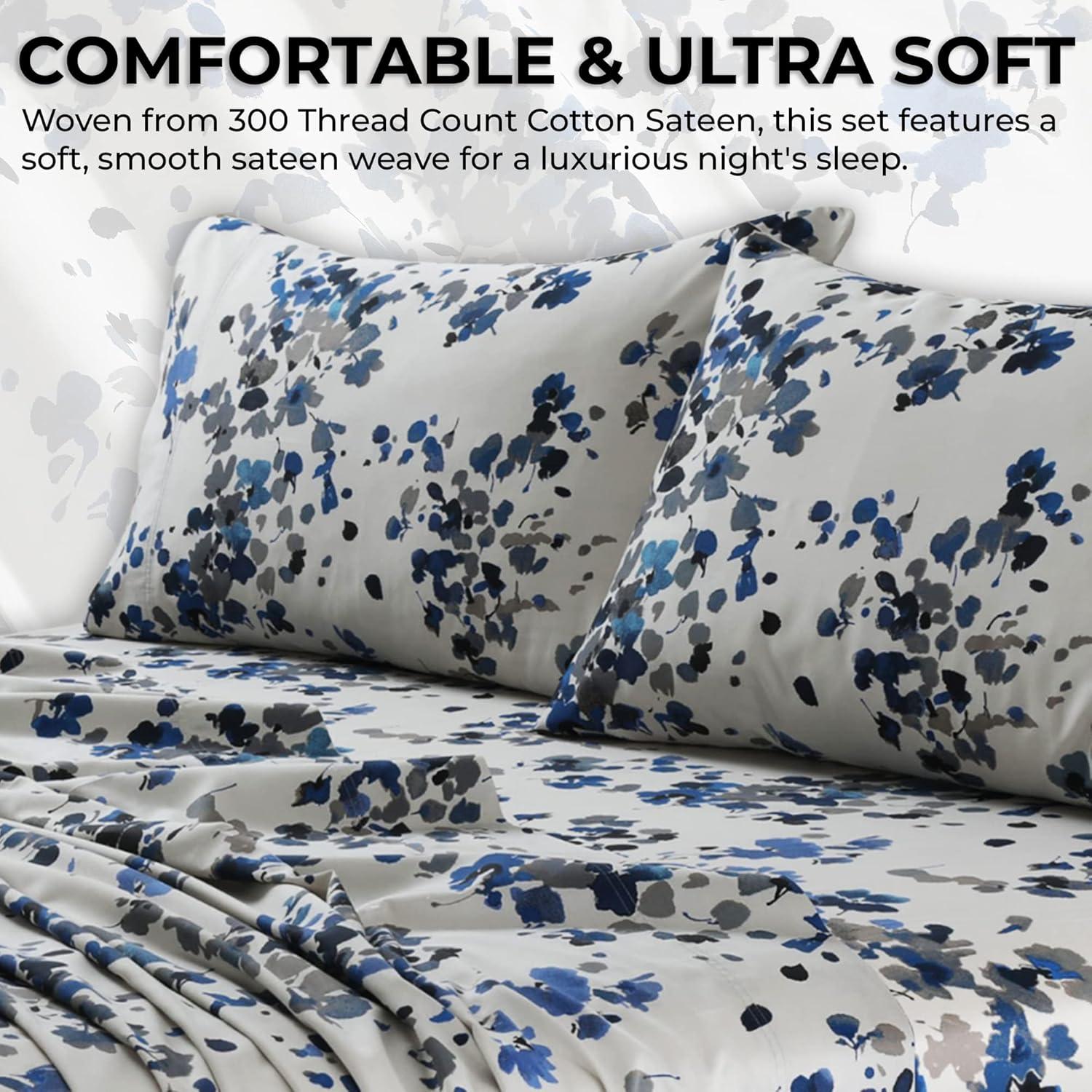 Tribeca Living Tribeca Living Printed 300 Thread Count Sheets 100% Cotton Floral Sheet Set