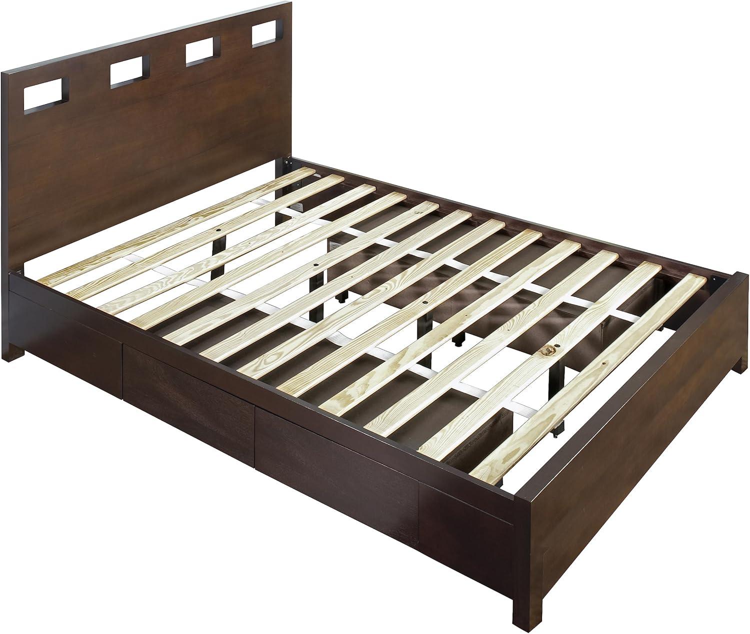 King-Sized Riva Storage Bed with Upholstered Wood Headboard in Chocolate Brown