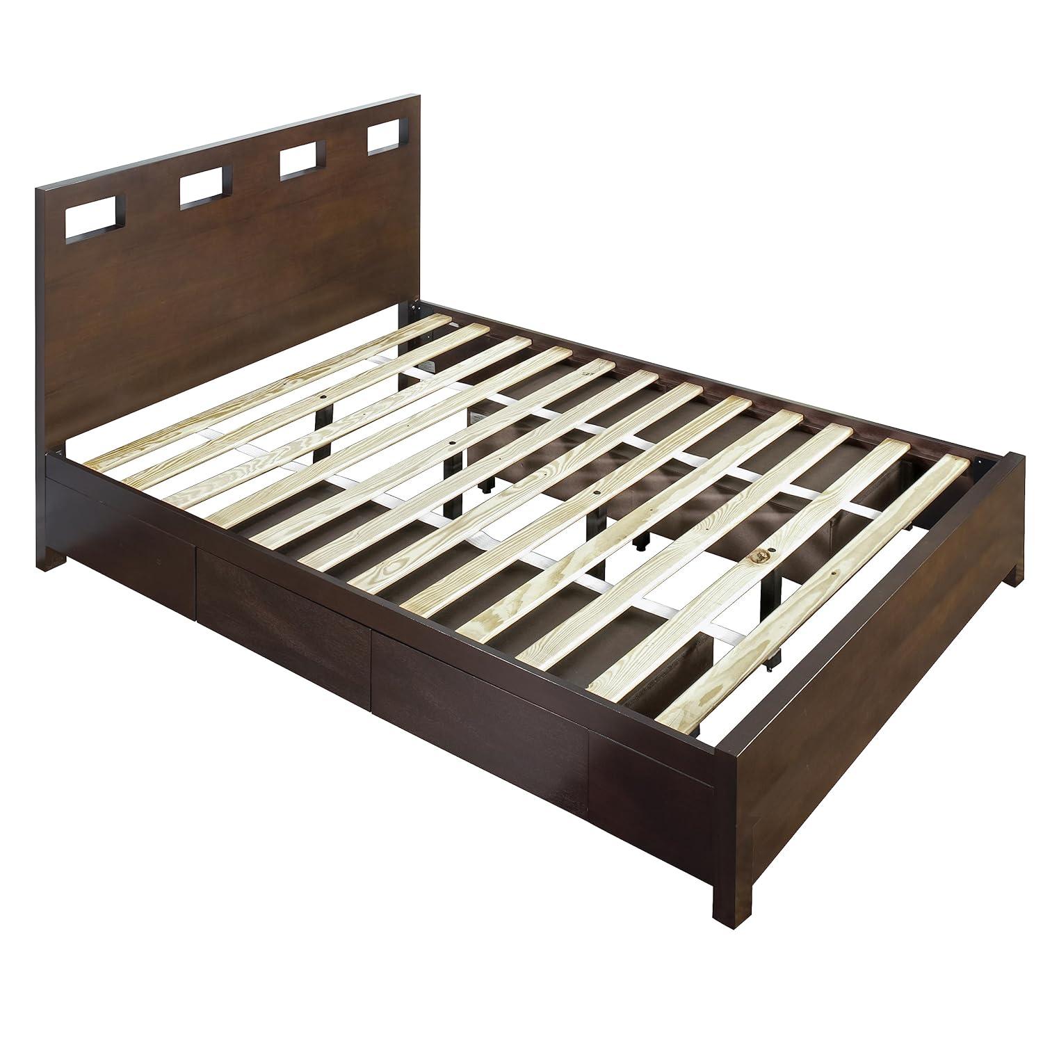 King-Sized Riva Storage Bed with Upholstered Wood Headboard in Chocolate Brown