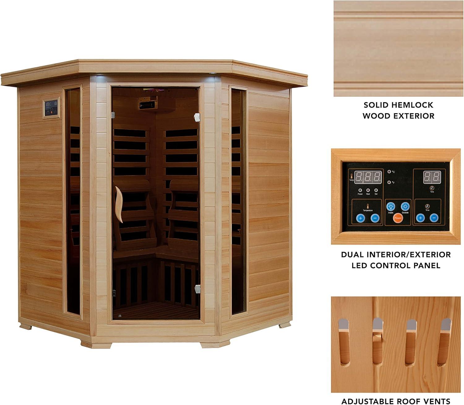 Hemlock 4-Person Corner Infrared Sauna with Carbon Heaters