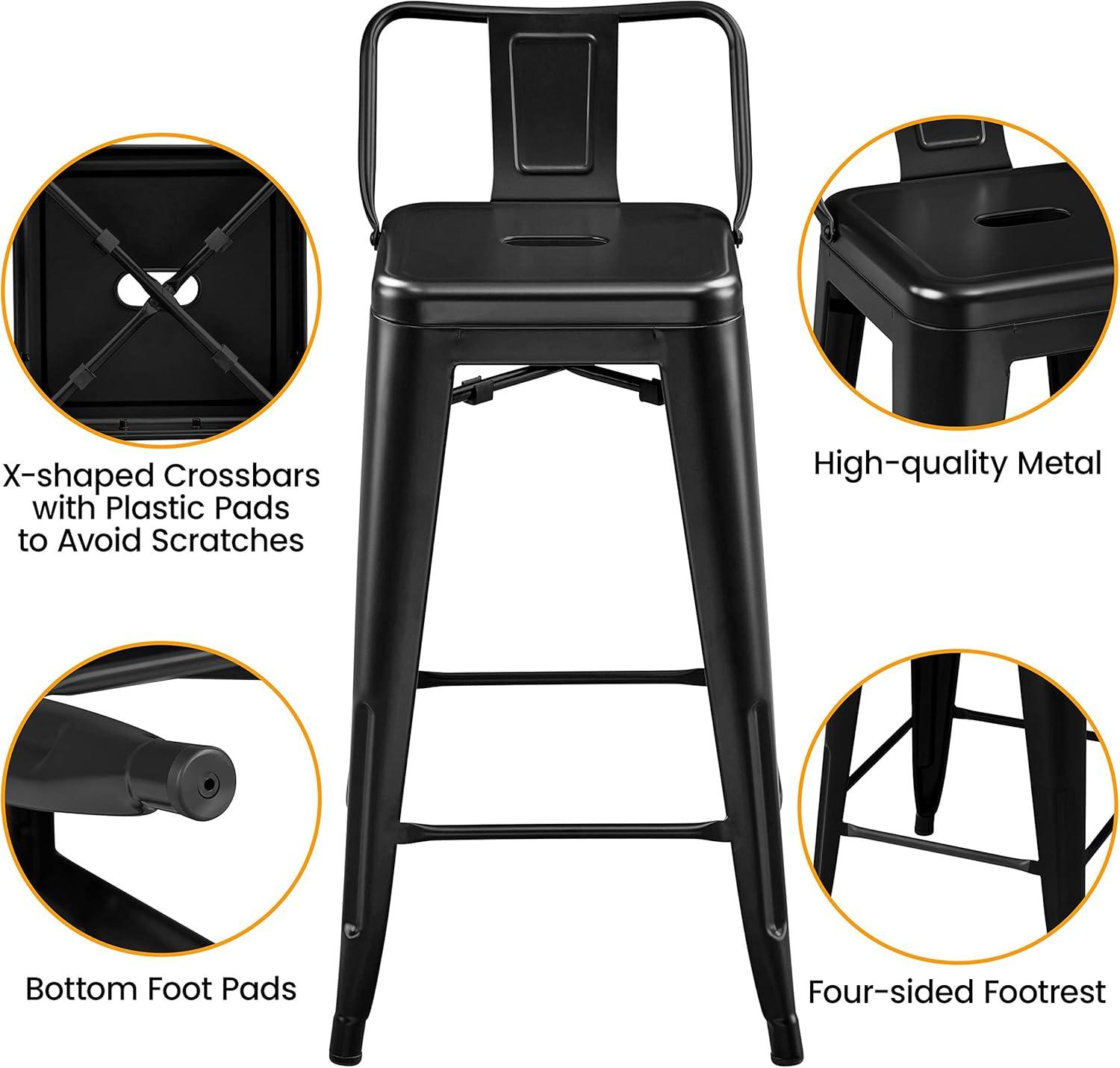 Yaheetech 26" Stackable Low Back Metal Counter Height Bar Stools with Footrest, Set of 4