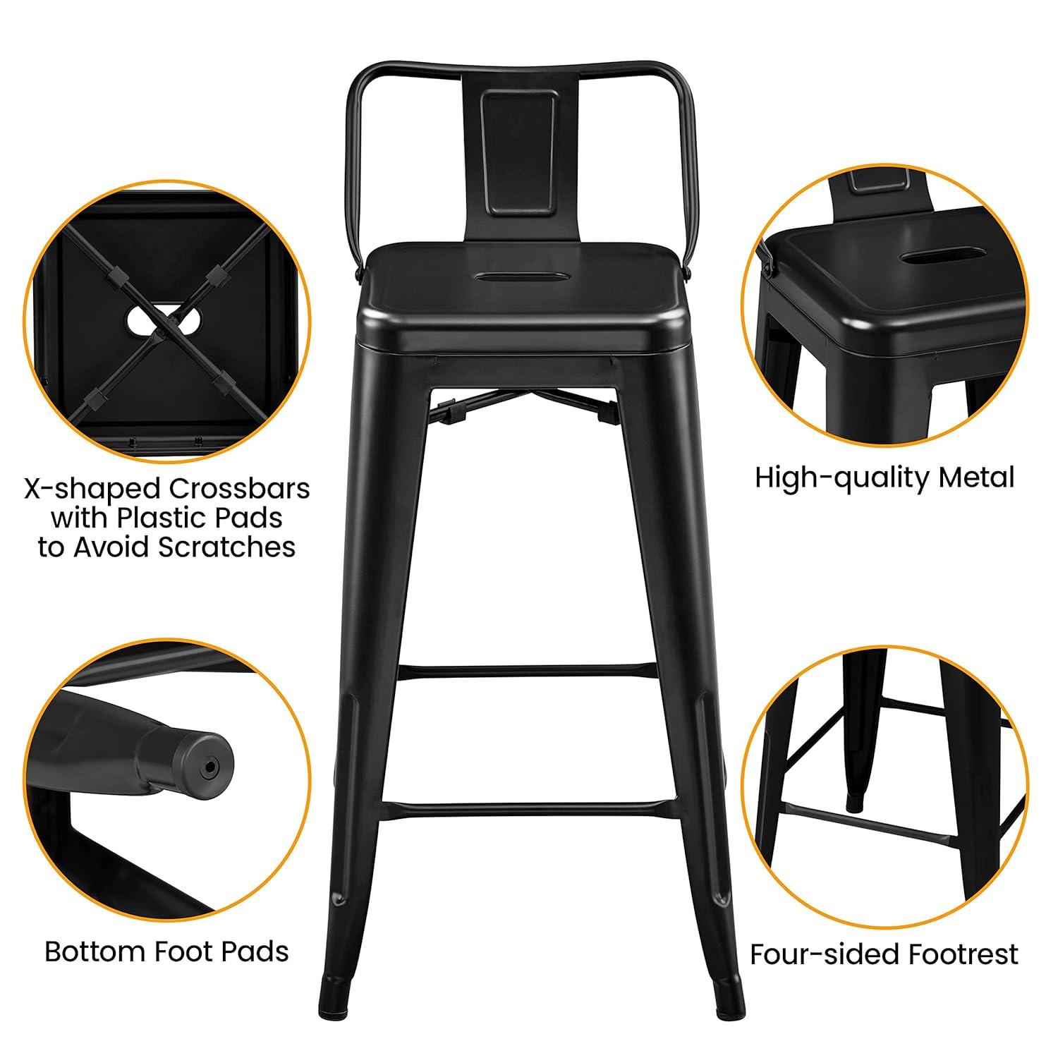 Yaheetech 26" Stackable Low Back Metal Counter Height Bar Stools with Footrest, Set of 4