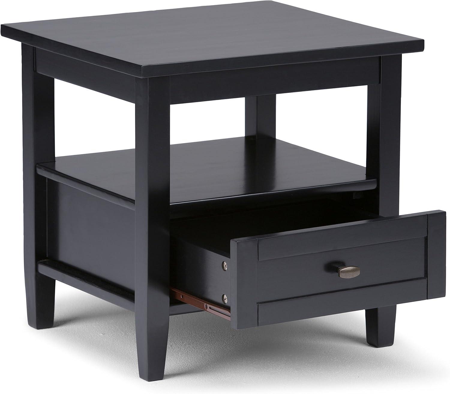 Warm Shaker 20" Black Solid Wood End Table with Storage