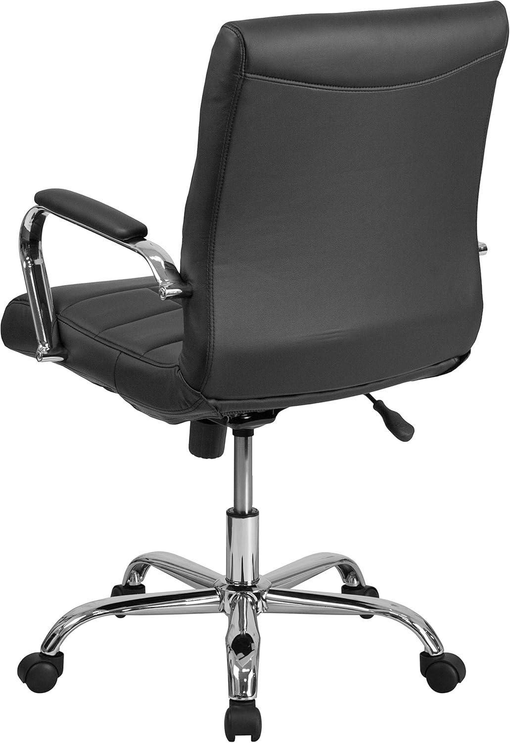 Contemporary Mid-Back Black Vinyl Swivel Executive Chair with Chrome Base