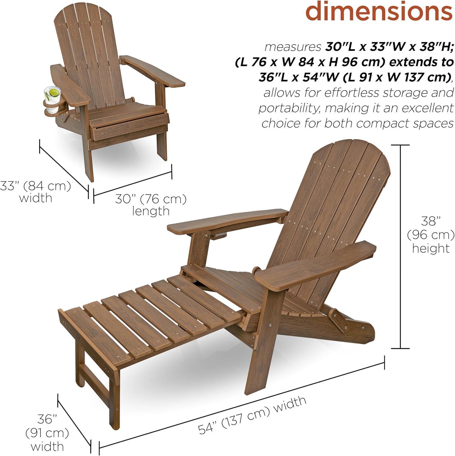 Teak Folding Adirondack Chair with Cup Holder and Ottoman