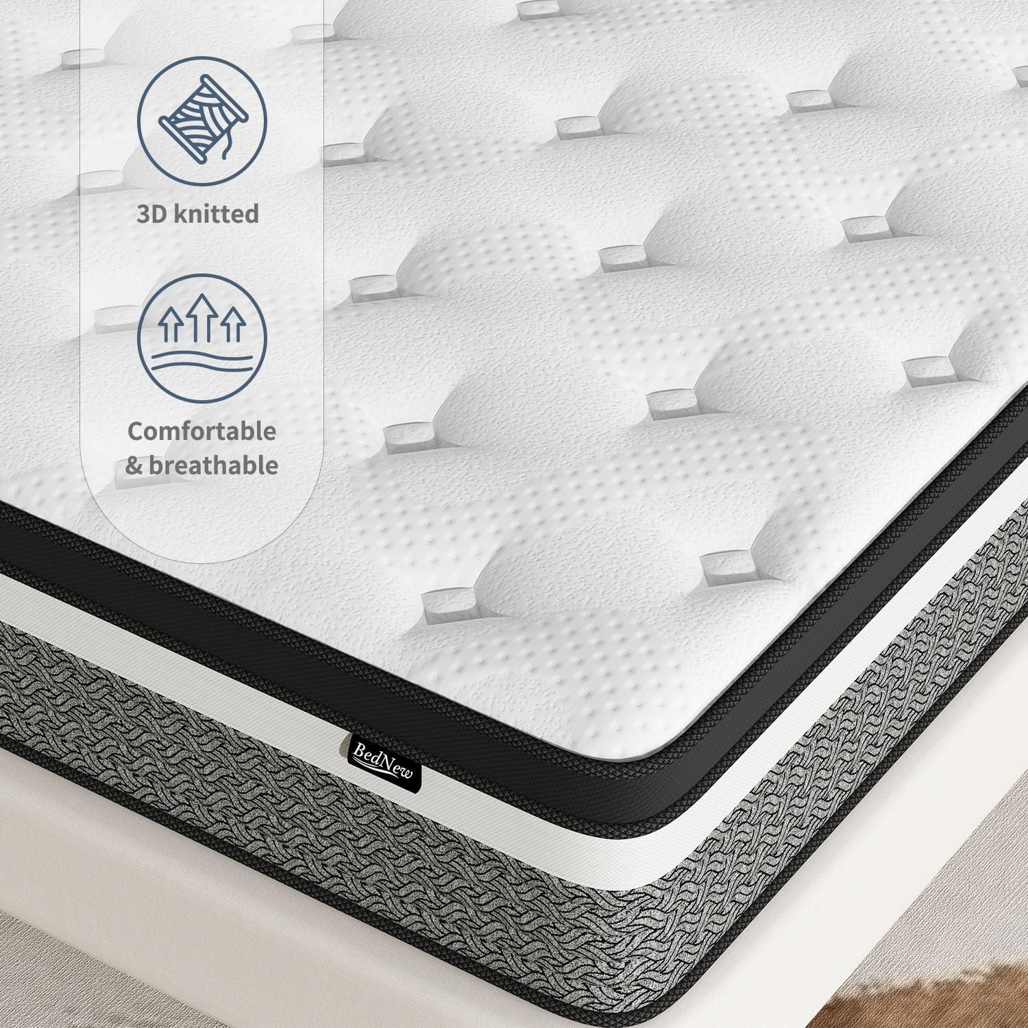 BedNew 14 inch Queen Mattress, Medium Firm, Pillow Top Hybrid Pocket Spring Mattress in a Box