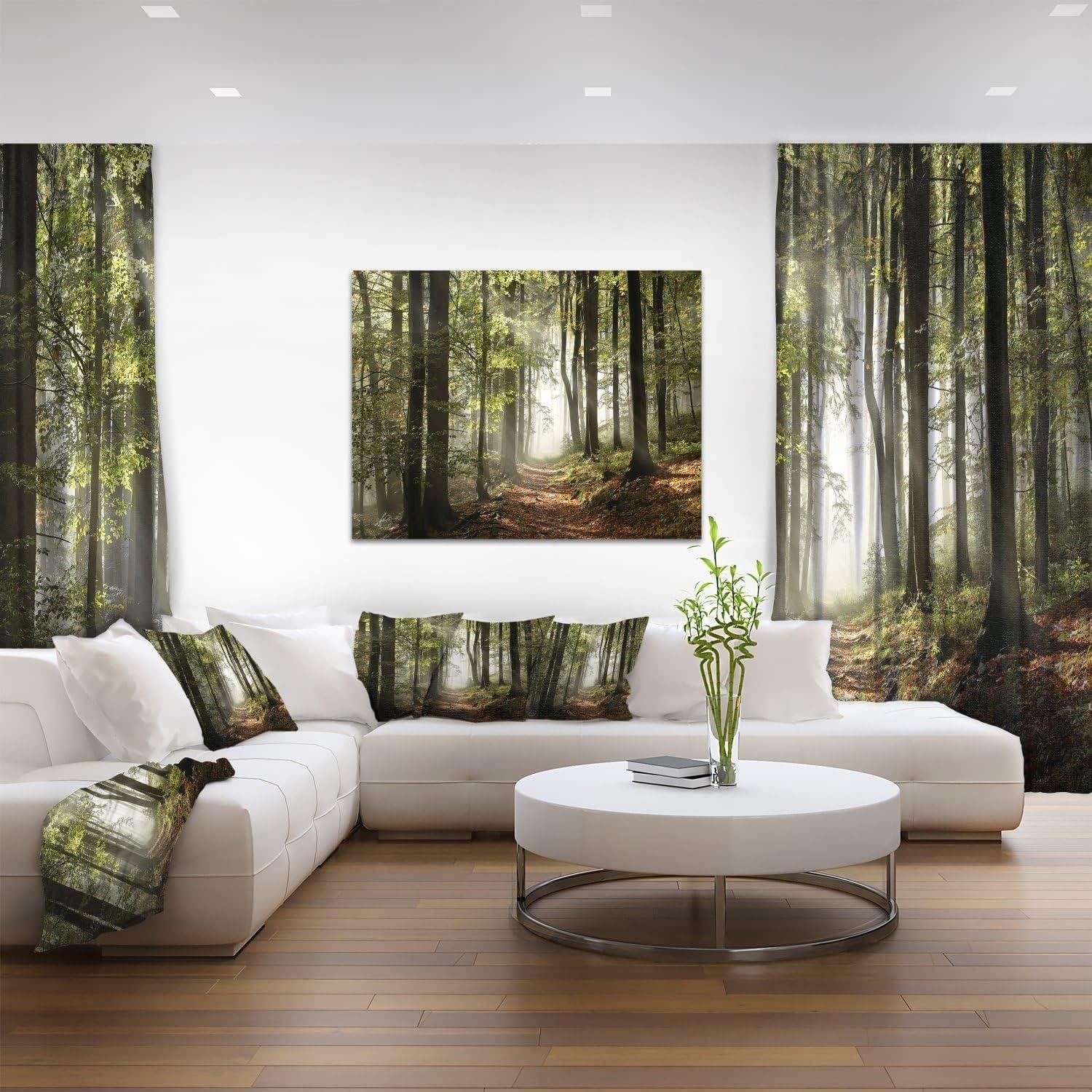 Green Fall Forest with Sun Rays Canvas Print