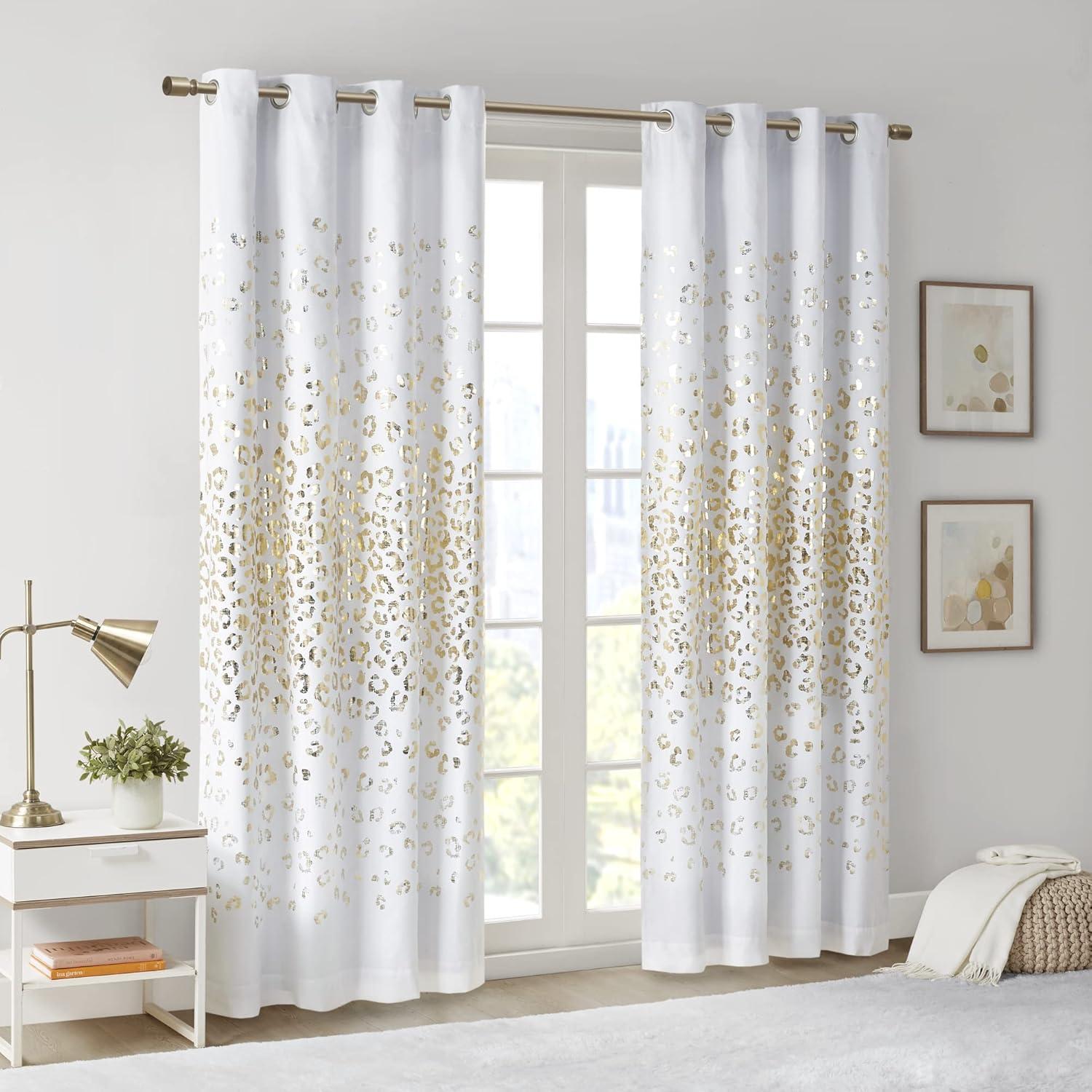 Intelligent Design Blackout Kendra Metallic Animal Print Curtain Panel White/Gold