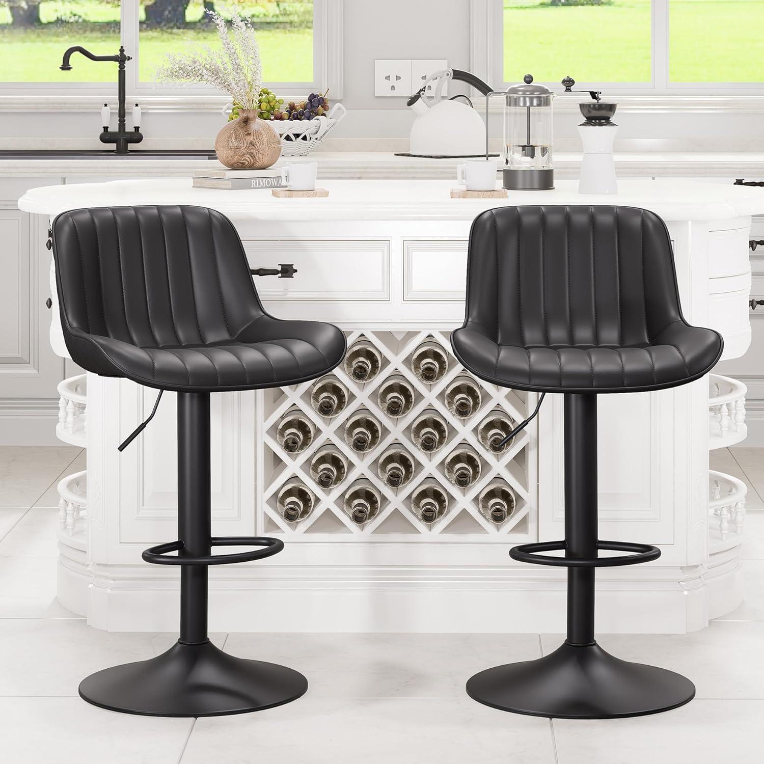 Zager Swivel Adjustable Height Bar Stools, Leather Upholstered Counter Stools, Modern Pub Stool