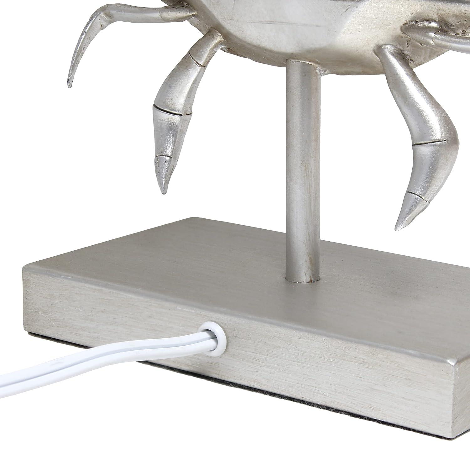 Simple Designs 18.25" Shoreside Tall Coastal Pinching Crab Shaped Bedside Table Desk Lamp White: Nautical Decor, ETL Listed
