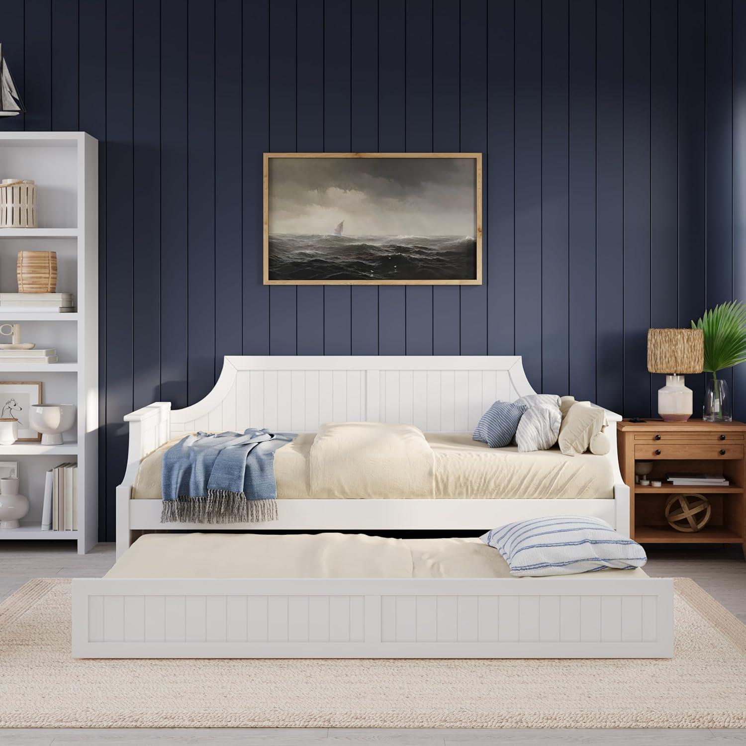 AFI Cambridge Twin Wood Daybed with Twin Size Trundle in White